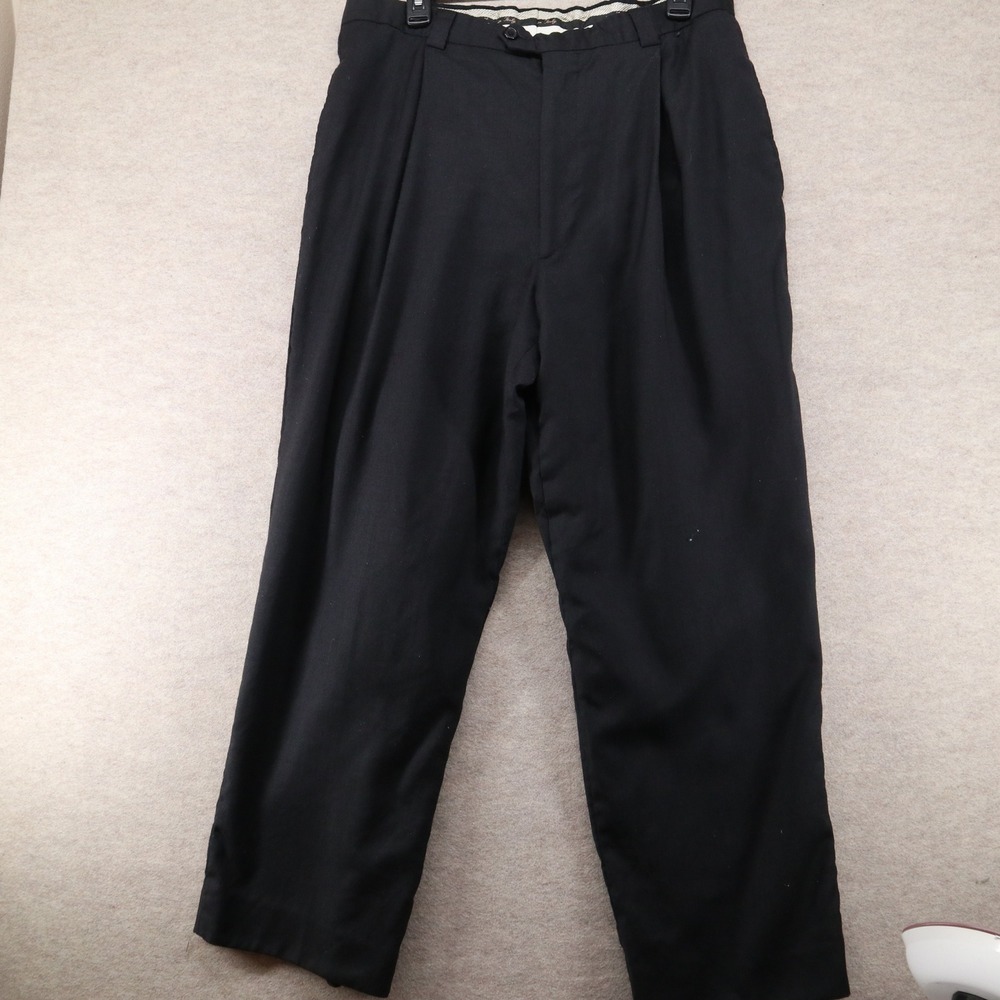 Zignone Trousers 32x28 Pleated Italy Stretch Virgin Wool Dress Pants Black